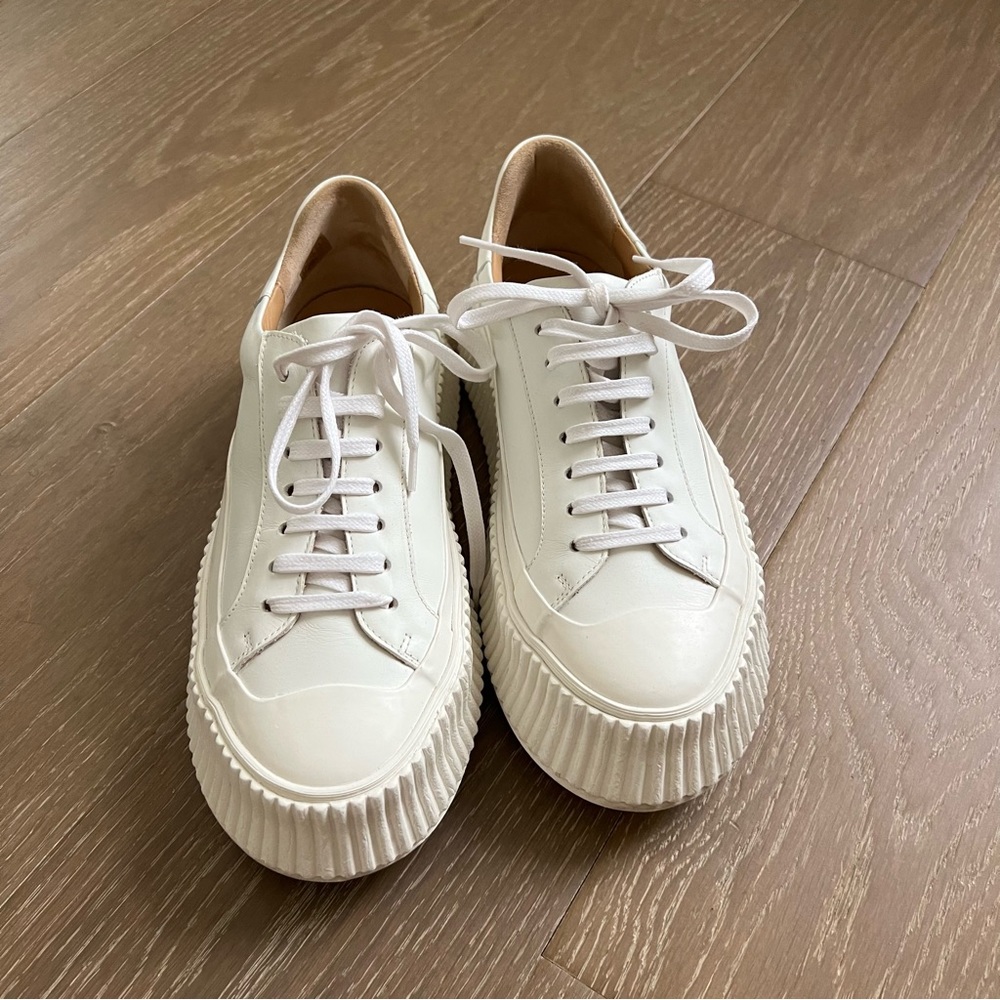 Jil Sander White Platform Ribbed Sole Sneakers